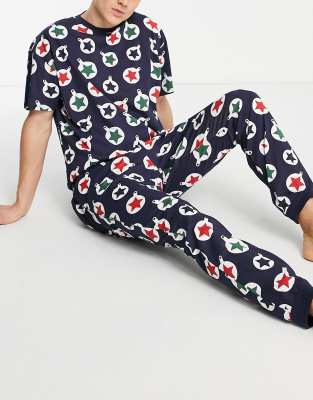 Threadbare Christmas Bauble Pajama Set In Navy