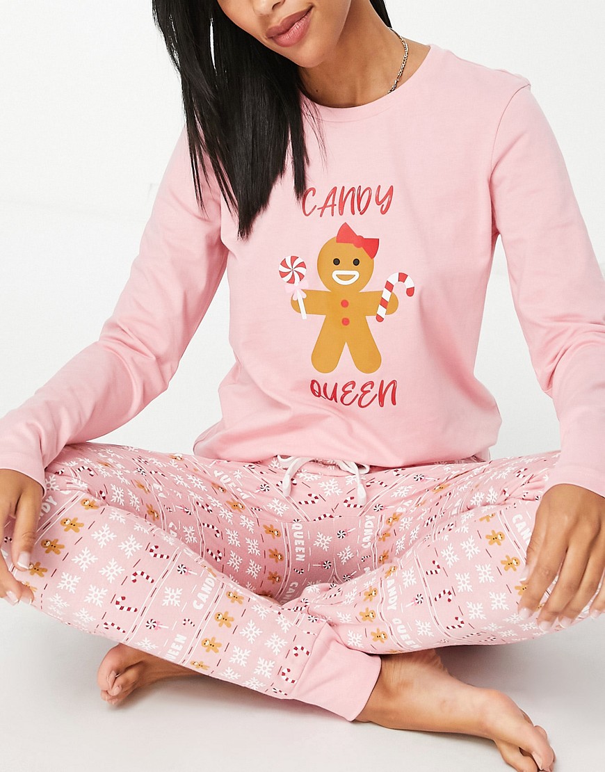 Threadbare Christmas Candy Queen Long Pajamas In Pink