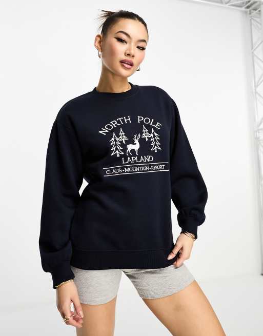 Threadbare Christmas embroidered sweater in navy and white