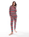 [Threadbare] Threadbare Christmas fair isle print long pyjama set in red 8 Red
