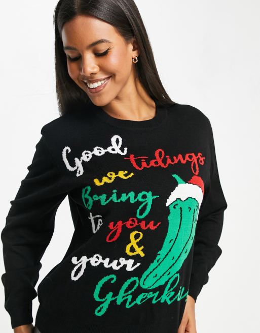 Threadbare Christmas gherkin jumper in black, 4 of 4