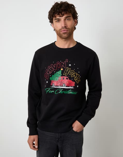 Threadbare Christmas graphic print crew neck sweatshirt in black - view 1