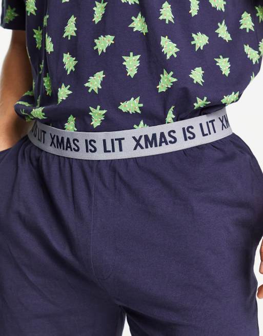 Threadbare christmas lit lounge set with shorts in navy ASOS