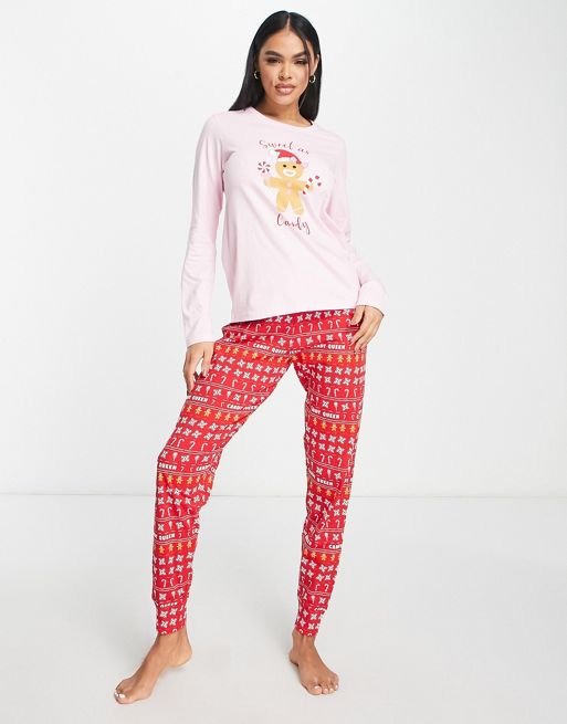 ASOS DESIGN Christmas pajama set with gingerbread print