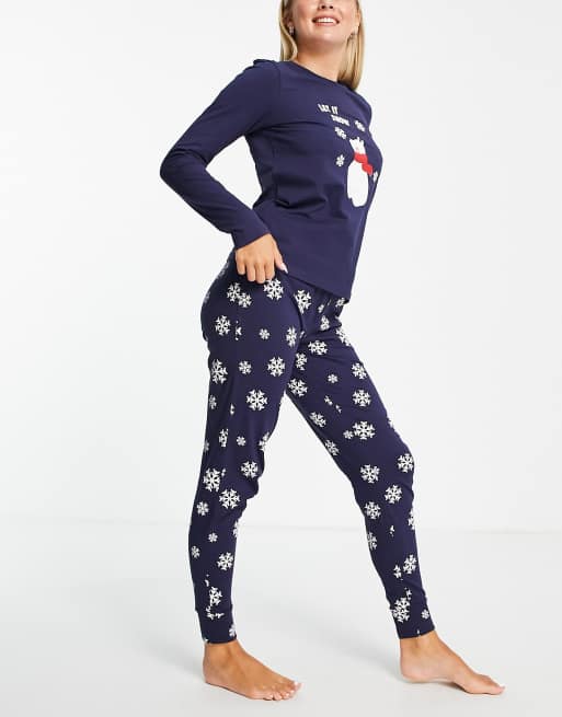 Threadbare christmas polar bear long pajamas in navy