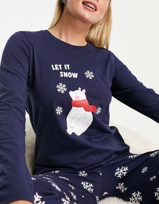 Threadbare christmas polar bear long pajamas in navy