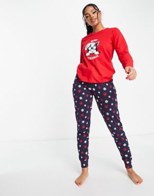 Threadbare Christmas puppy long pyjamas in red and navy - ASOS Price Checker