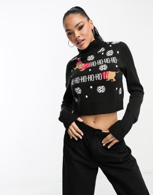 Black roll neck outlet crop jumper