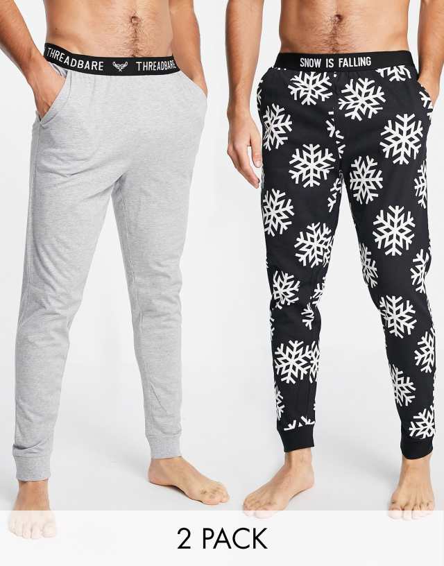 Threadbare christmas snowdrift 2 pack lounge bottoms in gray and black