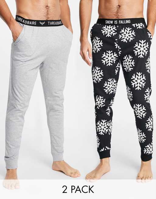 Threadbare - Christmas snowdrift - Set van 2 lounge-broeken in grijs en zwart
