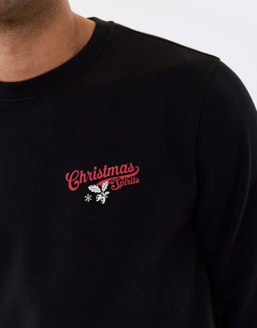 Threadbare Christmas spirits graphic print sweatshirt in black, 4 of 4