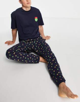 Threadbare Christmas Sprouts Pajama Set In Navy