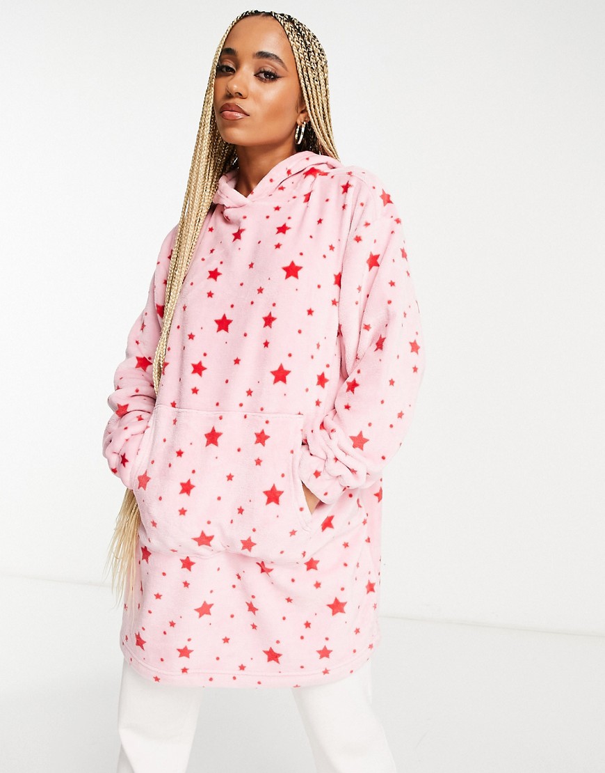 Threadbare Christmas Starry Snuggle Hoodie In Pink And Red