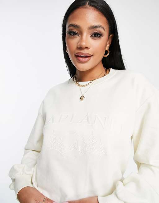 Threadbare Christmas sweater with embroidery in cream | ASOS