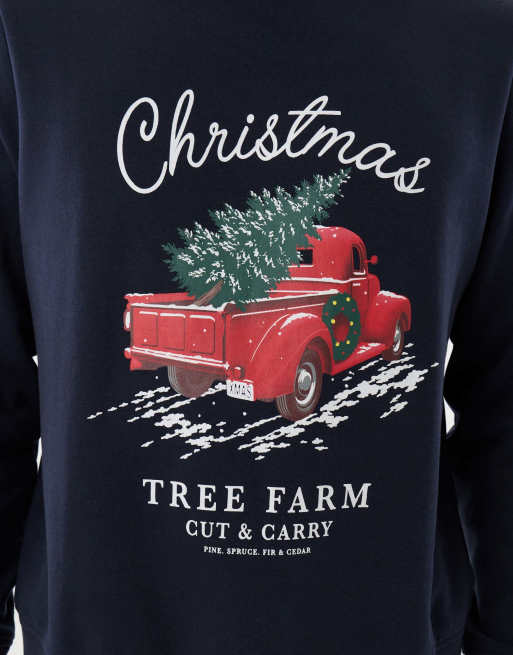 Threadbare Christmas tree farm graphic print sweatshirt in navy, 4 of 4