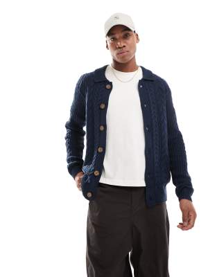 Threadbare Threadbare chunky cable knit cardigan in navy