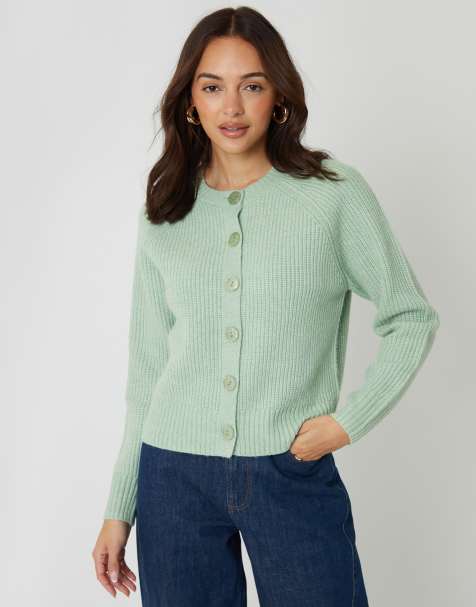 Threadbare Chunky knit button up cardigan in green