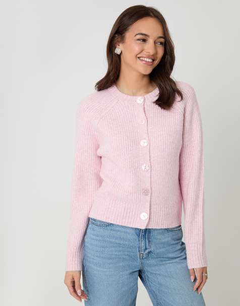 Threadbare Chunky knit button up cardigan in pink