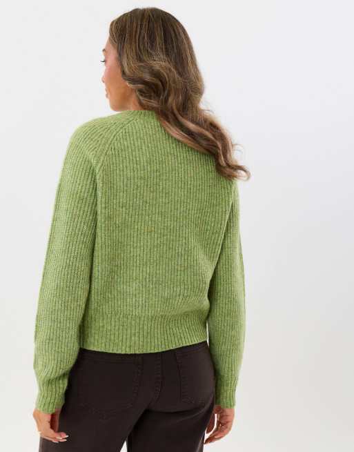 Threadbare Chunky knit crew neck cardigan in green, 2 of 4