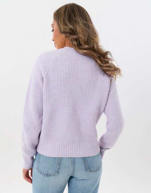 Threadbare Chunky knit crew neck cardigan in lilac, 2 of 4