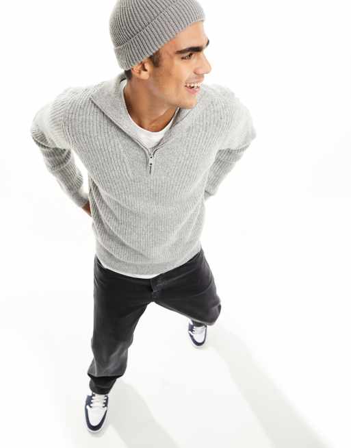 Threadbare chunky knit half zip jumper in grey marl ASOS