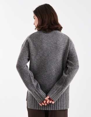 Threadbare Chunky Knit Turtle Neck Sweater In Gray
