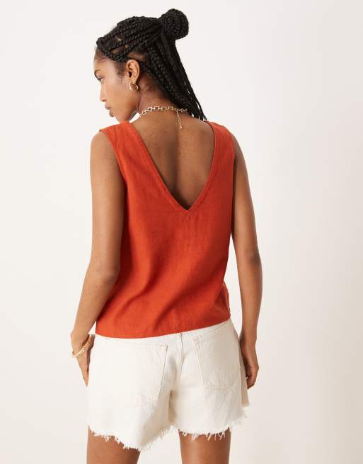 Threadbare – Ciemnopomarańczowy top na ramiączkach z mieszanki lnu, 4 z 4