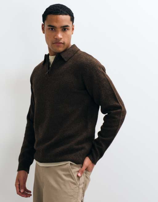 Threadbare classic 1/4 zip knitted polo in chocolate, 2 of 5
