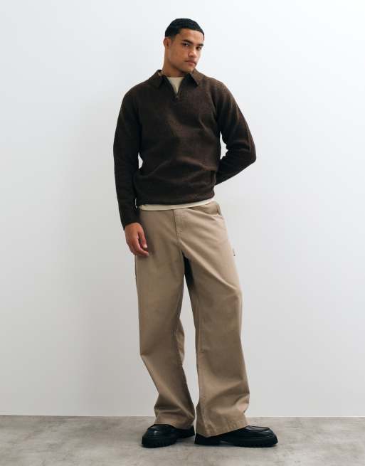 Threadbare classic 1/4 zip knitted polo in chocolate, 3 of 5