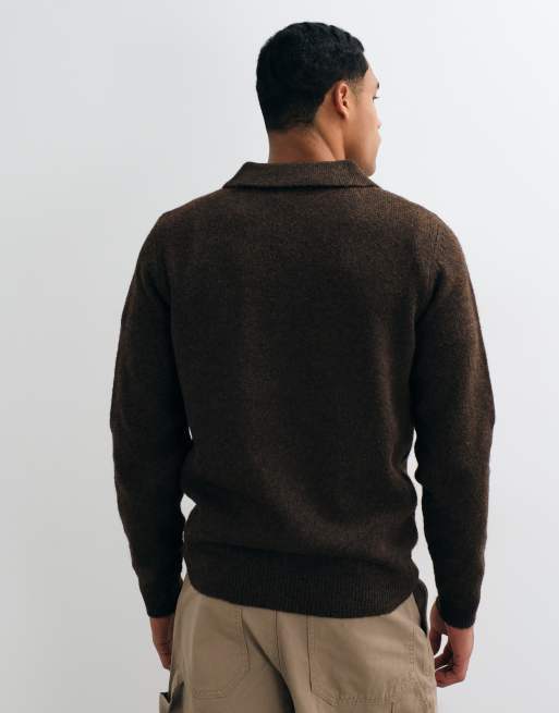 Threadbare classic 1/4 zip knitted polo in chocolate, 5 of 5