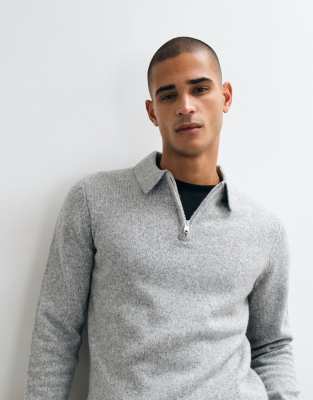Threadbare Classic 1/4 Zip Knitted Polo In Neutral