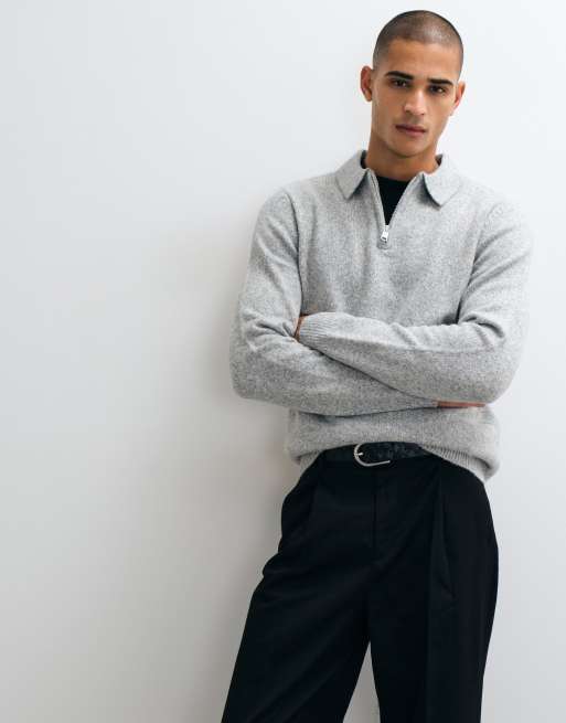 Threadbare classic 1/4 zip knitted polo in light gray, 2 of 5