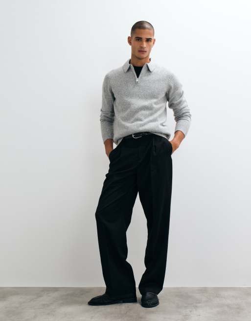 Threadbare classic 1/4 zip knitted polo in light gray, 3 of 5