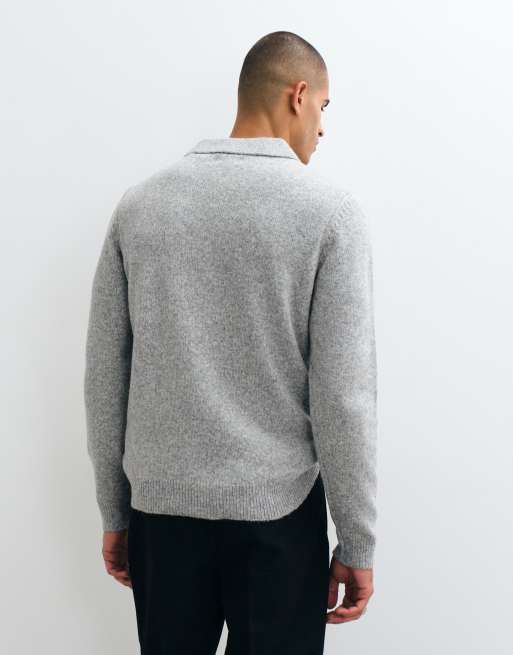 Threadbare classic 1/4 zip knitted polo in light gray, 4 of 5