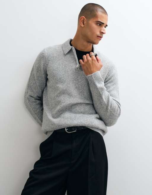 Threadbare classic 1/4 zip knitted polo in light gray, 5 of 5