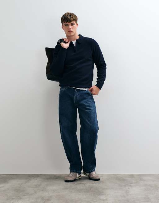 Threadbare classic 1/4 zip knitted polo in navy, 2 of 5