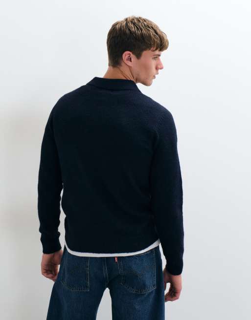 Threadbare classic 1/4 zip knitted polo in navy, 5 of 5