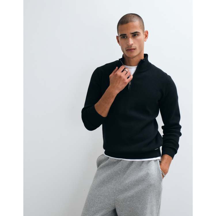 Threadbare classic 1/4 zip sweatshirt in black | ASOS