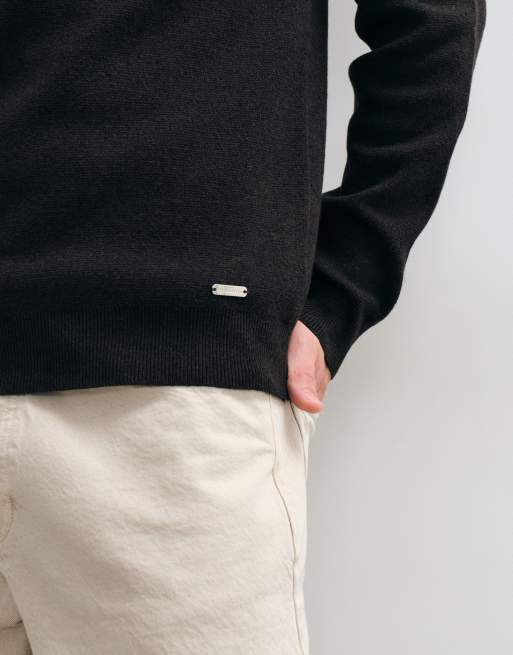 Threadbare classic 1/4 zip sweatshirt in black, 4 of 5