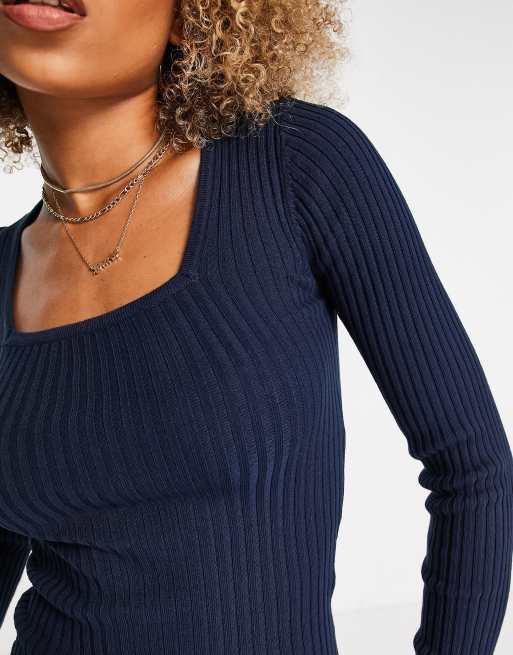 Threadbare Cleo square neck sweater in navy ASOS