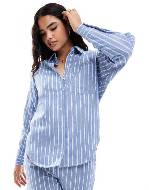 Threadbare co-ord blue and white stripe linen look jacket shirt