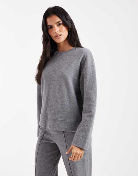 Threadbare co-ord cotton jersey mix soft touch long sleeve sweatshirt in charcoal grey - view 1