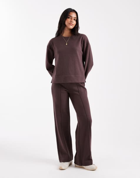 Threadbare co-ord cotton jersey mix soft touch pull on trousers in chocolate brown