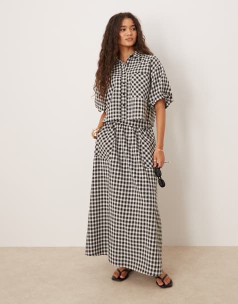 Threadbare co-ord gingham midi skirt in black and white - view 1
