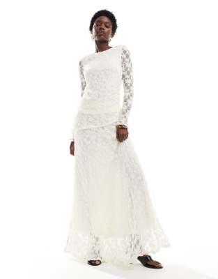 Threadbare Threadbare co-ord lace maxi skirt in ivory-White