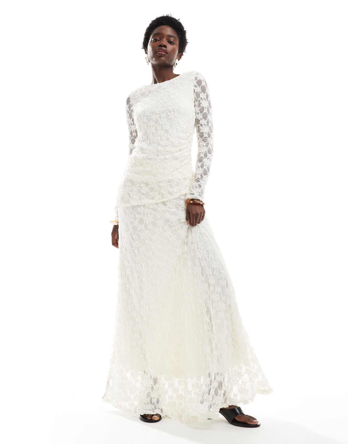 Threadbare co-ord lace maxi skirt in ivory