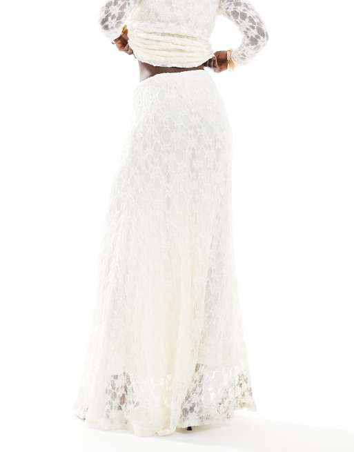 Threadbare co-ord lace maxi skirt in ivory, 4 of 5