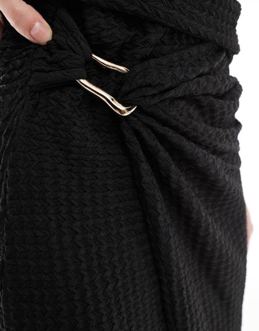 Threadbare co-ord textured black maxi skirt with gold trim detail, 2 of 5