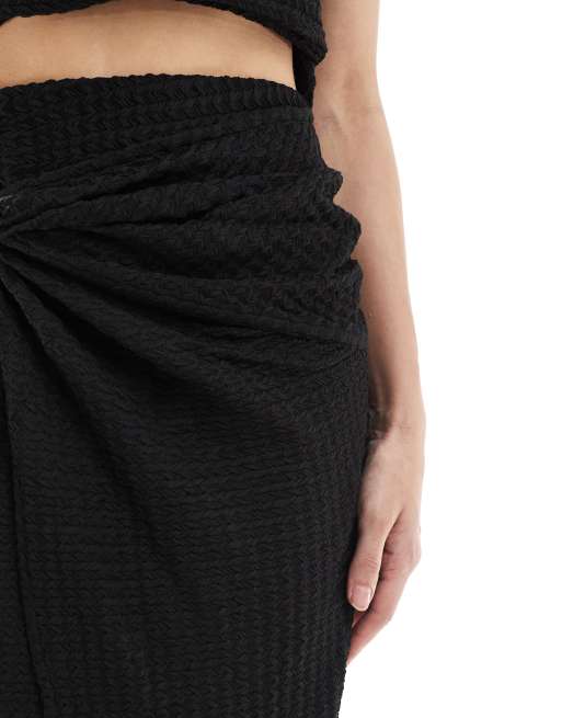 Threadbare co-ord textured black maxi skirt with gold trim detail, 4 of 5