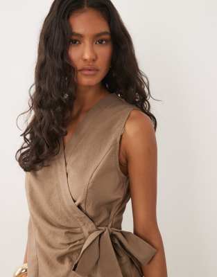 Threadbare Co-ord Wrap Front Waistcoat In Neutral